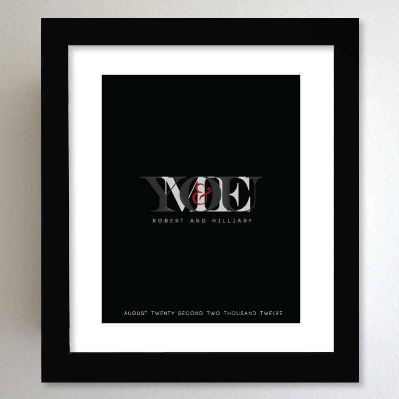 First Year Anniversary / Personalized Keepsake Paper Gift / 8x10 Modern Décor Black and White Poster