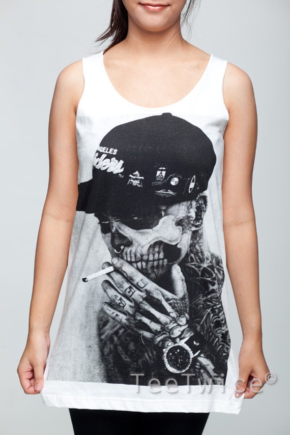 Zombie Boy Shirt Rick Genest Tattoo Skull Shirts Women Tank Top White Shirt Tunic Top Vest Sleeveless Women T-Shirt Size S M