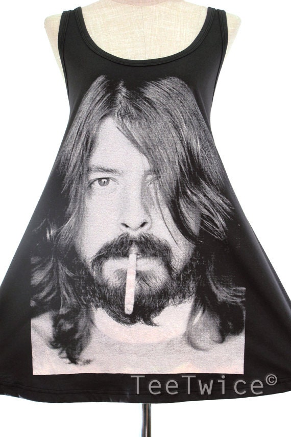 Dave Grohl T Shirt Dress Smoking Foo Fighters Top Women Shirts Black Tunic T-Shirt Sleeveless Vest Mini Dresses Size M L