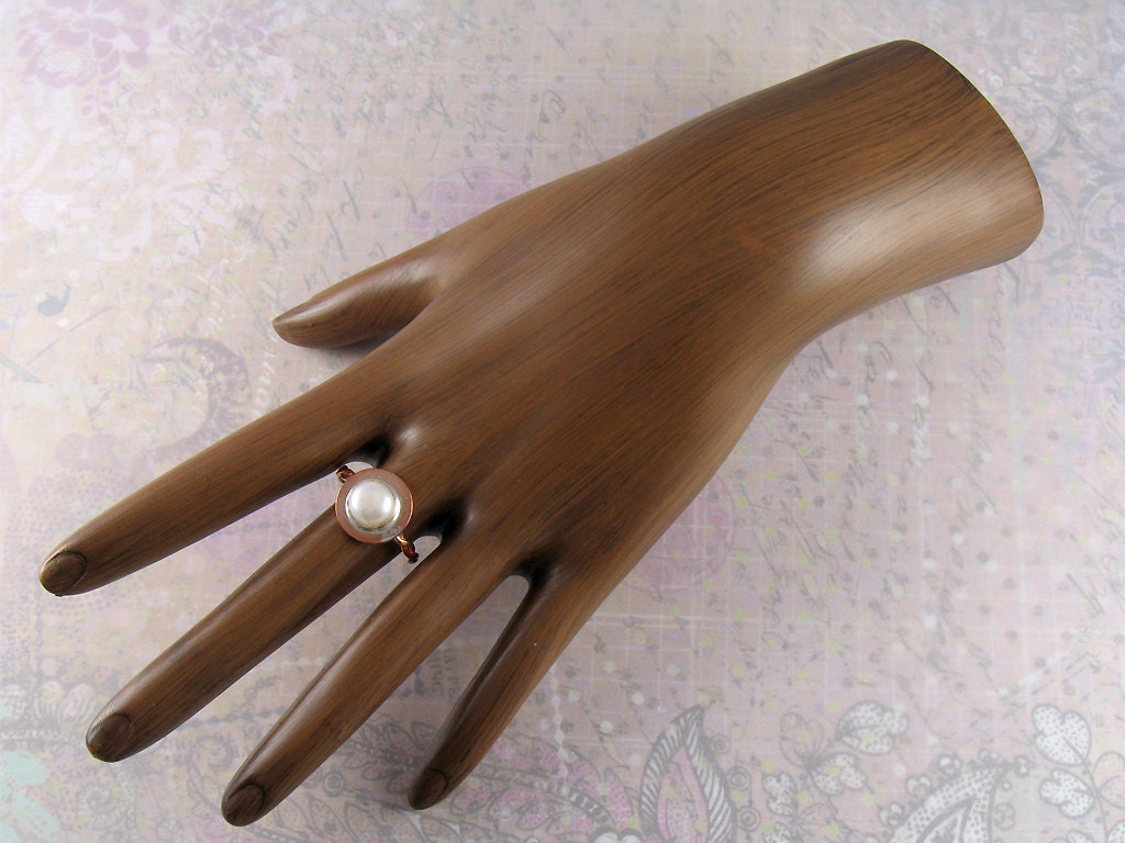 Freshwater Pearl Sterling Silver Bezel Rustic Solid Copper Ring Available in Size 8