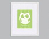 Apple Green Owl Silhouette Personalized Baby Name Print - Nursery Art - 8x10