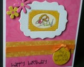 pink birthday card, female, born to shop, humorous, blank, handcrafted, teen, orange, zingy
