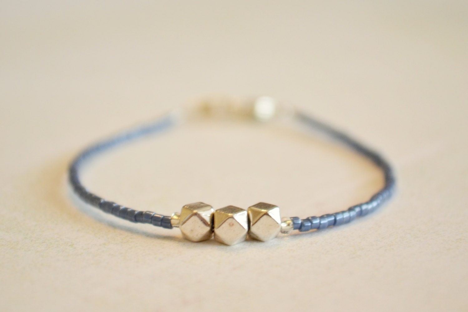 petite blue and antique silver beaded bracelet