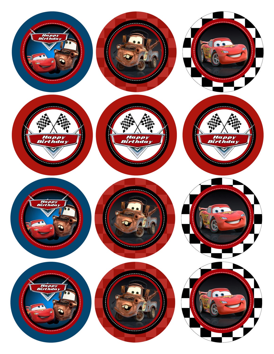 INSTANT DOWNLOAD Non-Personalized Birthday Disney CARS Cupcake Toppers or Favor Tags - Cars Gift Tags - Cars Printable Party Circles