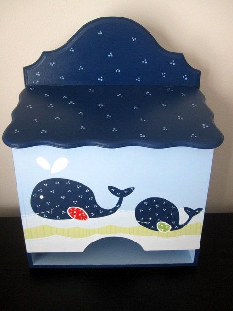 Diaper organizer boy whale handpainted kids room Jackson nursery bedding