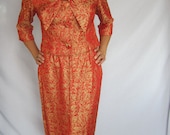 Vintage 1950 / 60s RARE Vibrant Red and Metallic Gold FLORAL Oriental style Business Suit 20% off if you enter coupon code JUSTBECAUSE