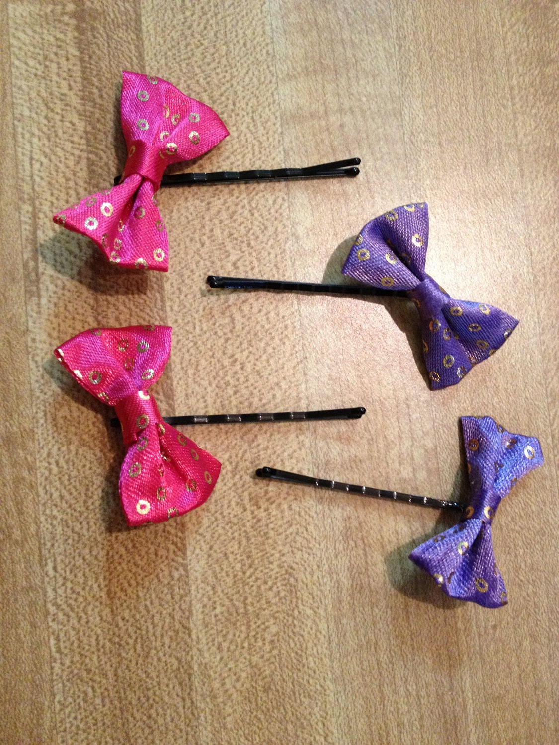 Hair Accessories- Pink and Purple bow , bowknot accented bobby pins for all ages
