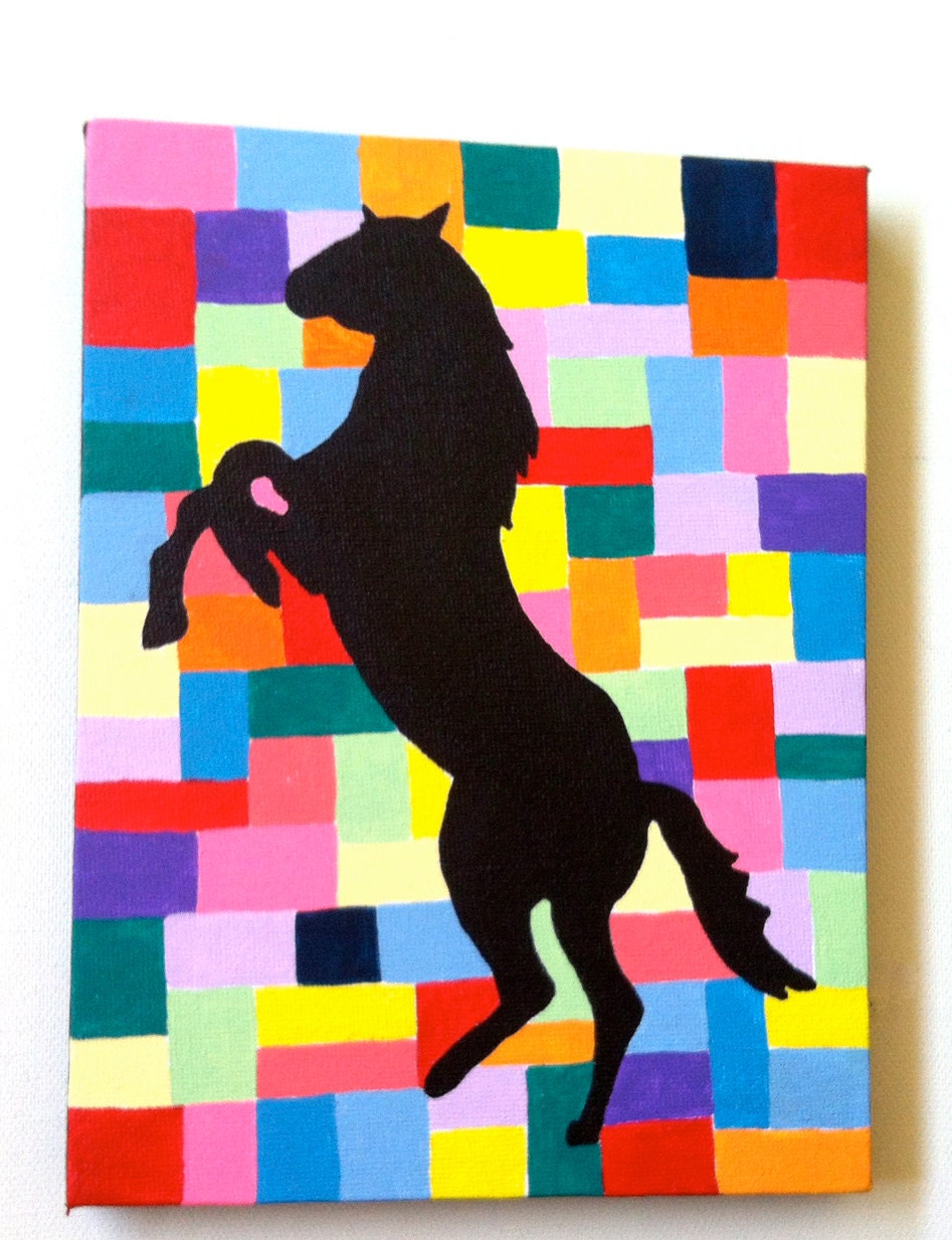 Black Horse original painting / acrylic / abstract / free international shipping / 8 x 6 inch