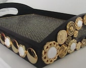 Wooden Tray with Gold Buttonsfnd Gold net, Black - Home  Decor