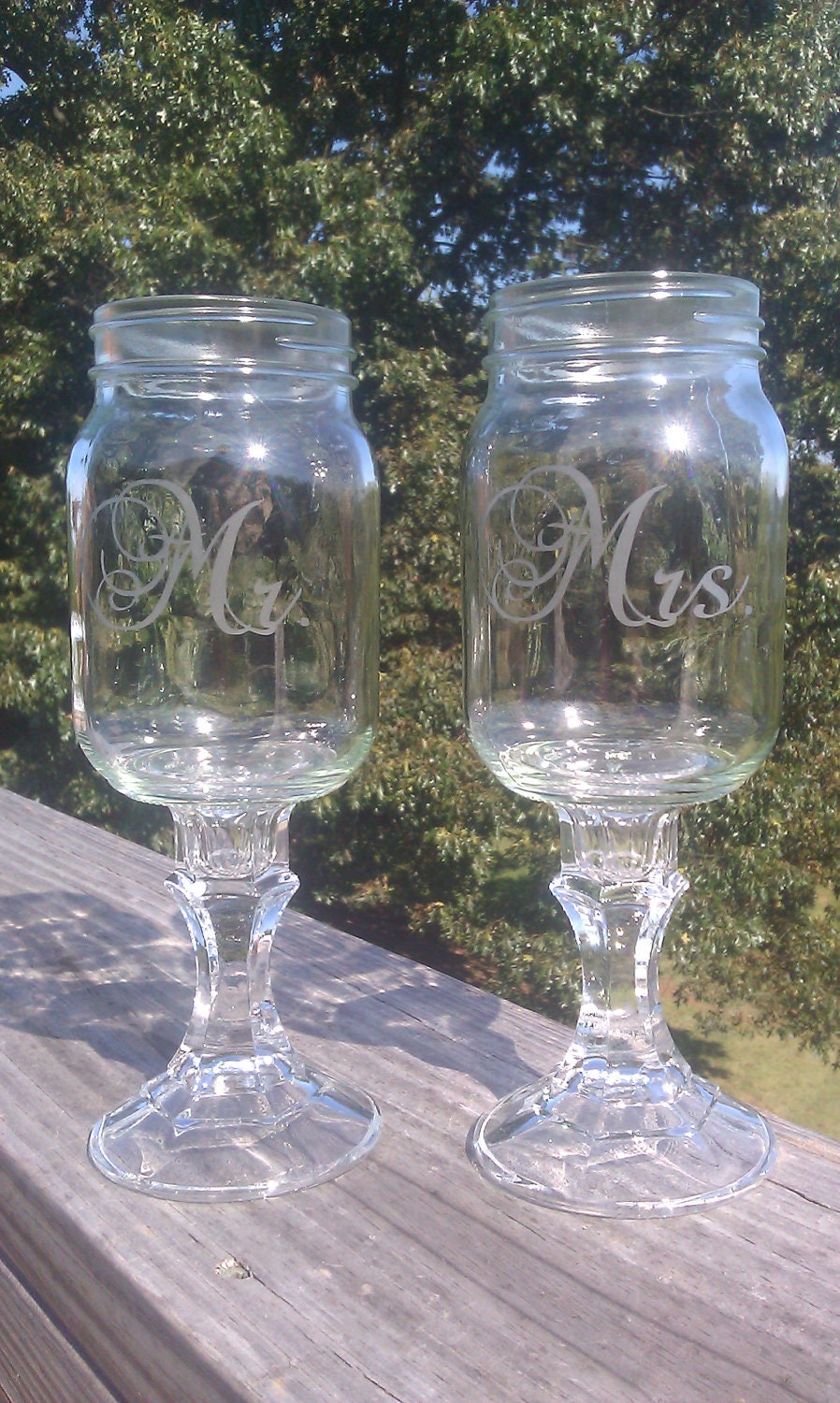 Mr and Mrs Redneck Hillbilly Mason Jar Wine Glasses, Custom Etched