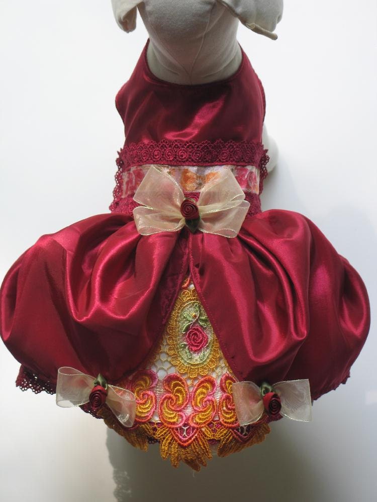 Cherry Burgundy Victorian Dog Dress