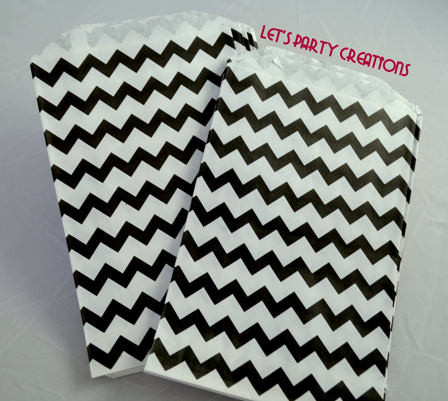 Chevron Favor Bag--(12) BLACK CHEVRON Favor Paper Bags Black Chevron Bags (5x7): Popcorn bag, Black Wedding Favors, Carnival Party