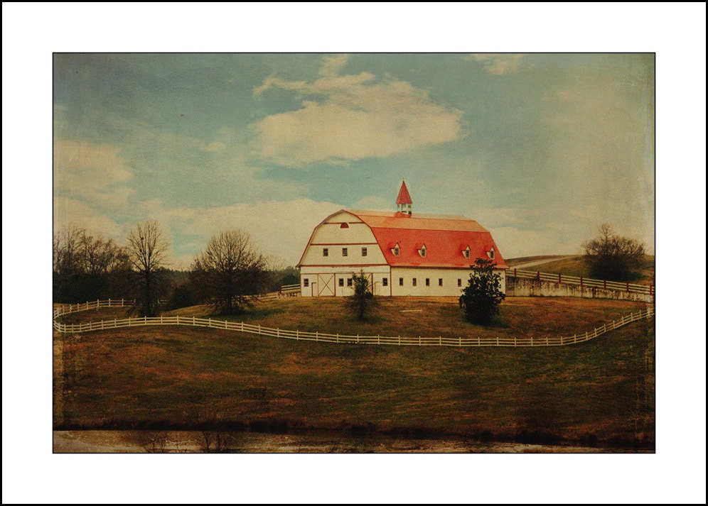 5x7 Fine Art Print, Red Roof Barn on a Hil