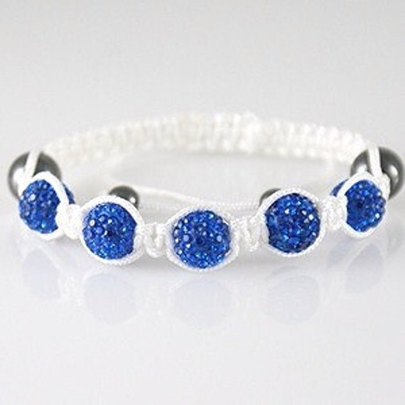 Designer Unisex Royal Blue White Wrap Crystal / Hematite Shamballa Bracelet / Anklet with adjustable sizes