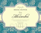 Vintage Gray Yellow Floral Rose Damask  Bridal Shower Invitation Baby Shower Invitation DIY Digital Printable Uprint  Laura Style 427