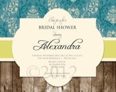 Vintage Wooden Gray Yellow Floral Rose Damask  Bridal Shower Invitation Baby Shower Invitation DIY Digital Printable Uprint  Laura Style 428