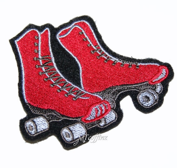 Red Roller Derby Quad Skates Iron On Embroidery Patch MTCoffinz