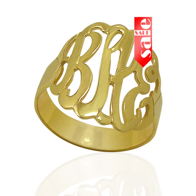 Designer handmade Monogram Ring in 24K Gold over Sterling Silver-ZR90849-GPSS