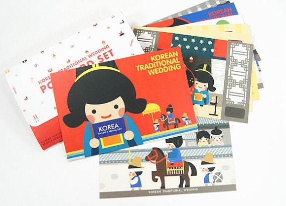 Korean Traditional Wedding Postcard - 8 Cards