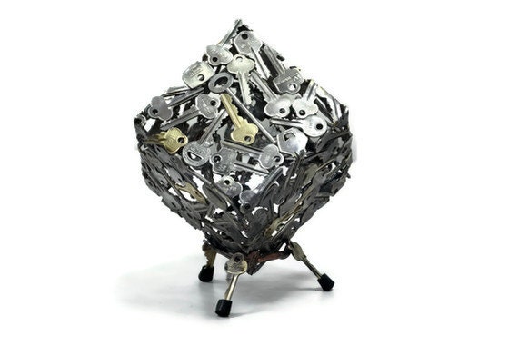 Key Cube sculpture, Metal sculpture ornament