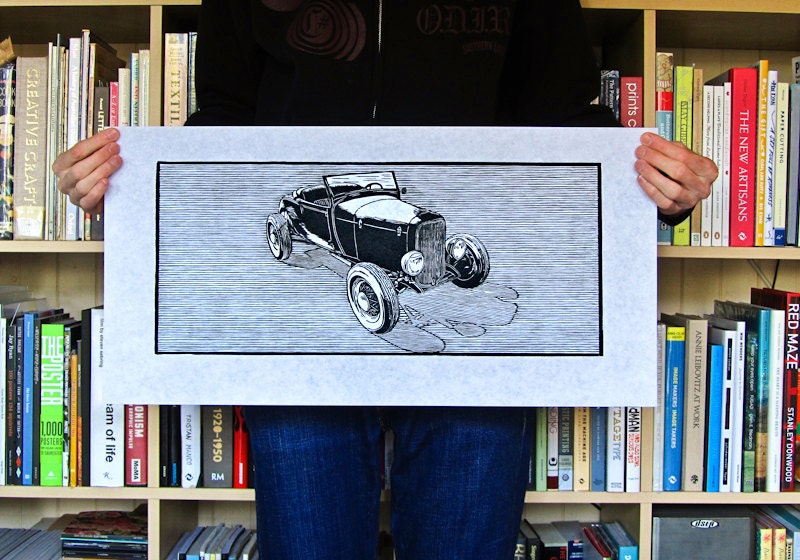 Ford Coupe '32 woodcut print