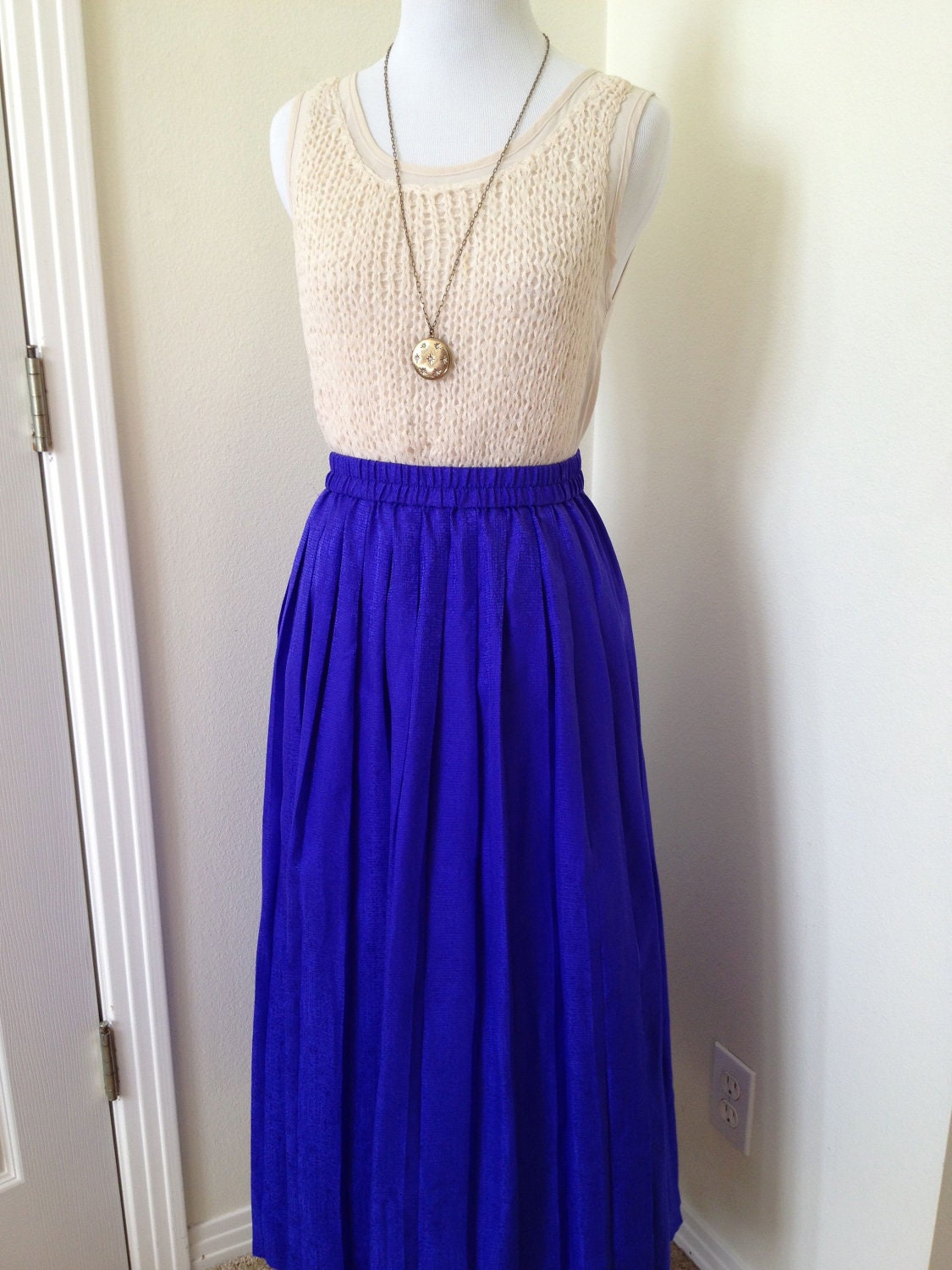 25% sale: Purple blue silk pleated skirt sz S-M
