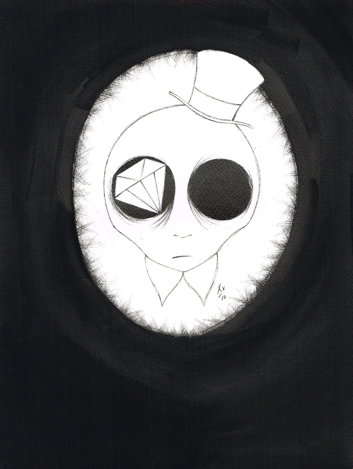 Original Illustration, Painting, Picture, Art, Zombie, Portrait, Pen, Ink, Acrylic, 24 x 32 cm, Horror, Creepy, Clown, Circus, Diamond