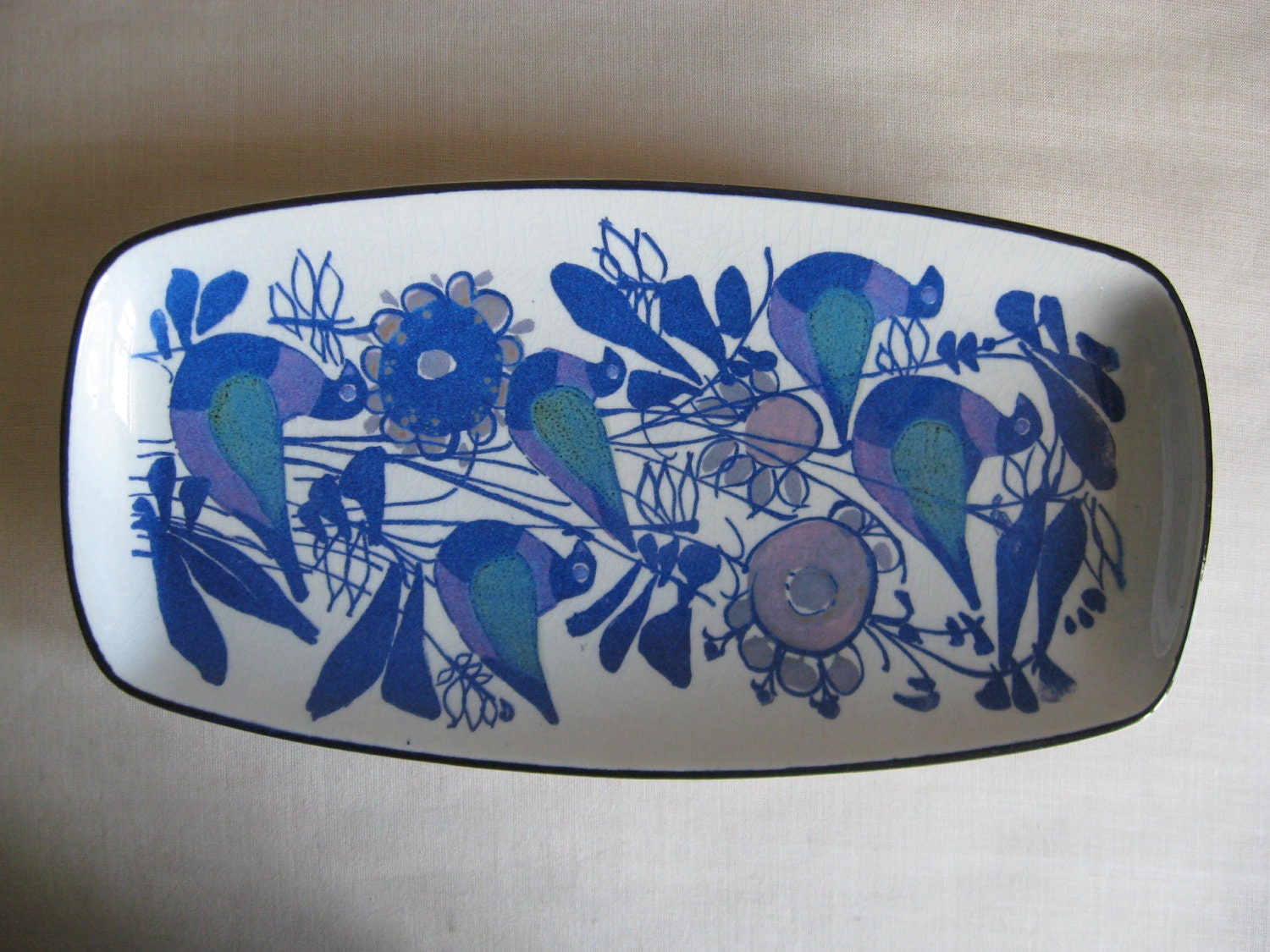 Aluminia / Royal Copenhagen - oblong birds tray - 149/2744 - Kari Christensen