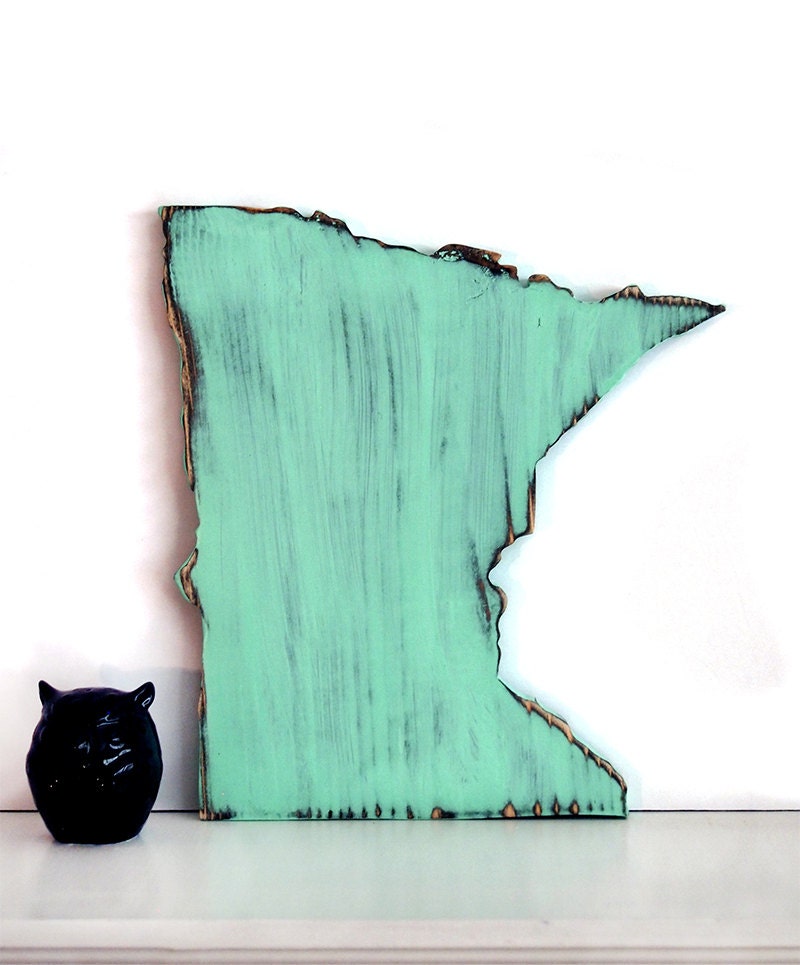 Minnesota State in Mint  Pine Wood Sign Wall Decor Rustic Americana Country Chic Alternative Wedding Guest Book