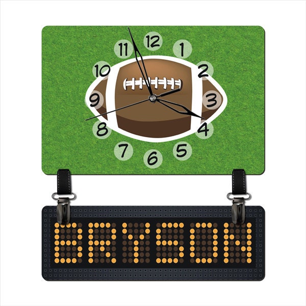 Customized and Personalized Children  Birthday Christmas Gift Kids Wall Clock for Boys Rooms with American NFL Football Theme Decor Quartz