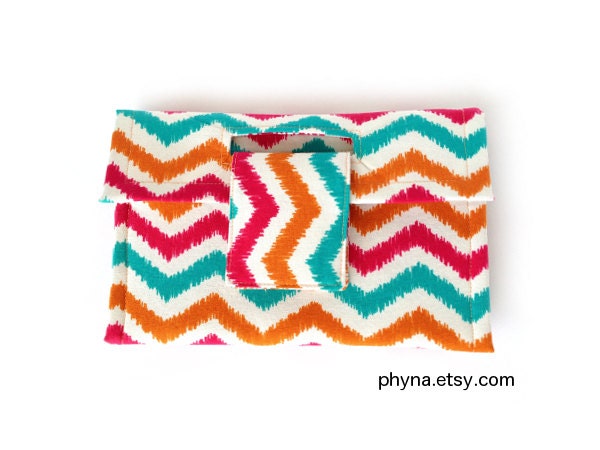 Orange Chevron Travel Jewelry Case - Jewelry Travel Organizer Pouch - Travel Jewelry Clutch