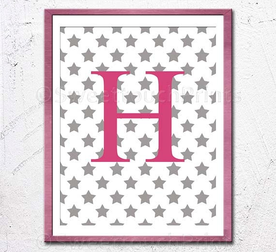 Personalized nursery wall decor - initials on stars pattern - children's wall decor, kids room, playroom decor - 8x10 - custom colors