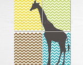 Giraffe nursery print set - chevron, kids room decor, baby's first art, playroom decor - set of four 8x10 - custom colors