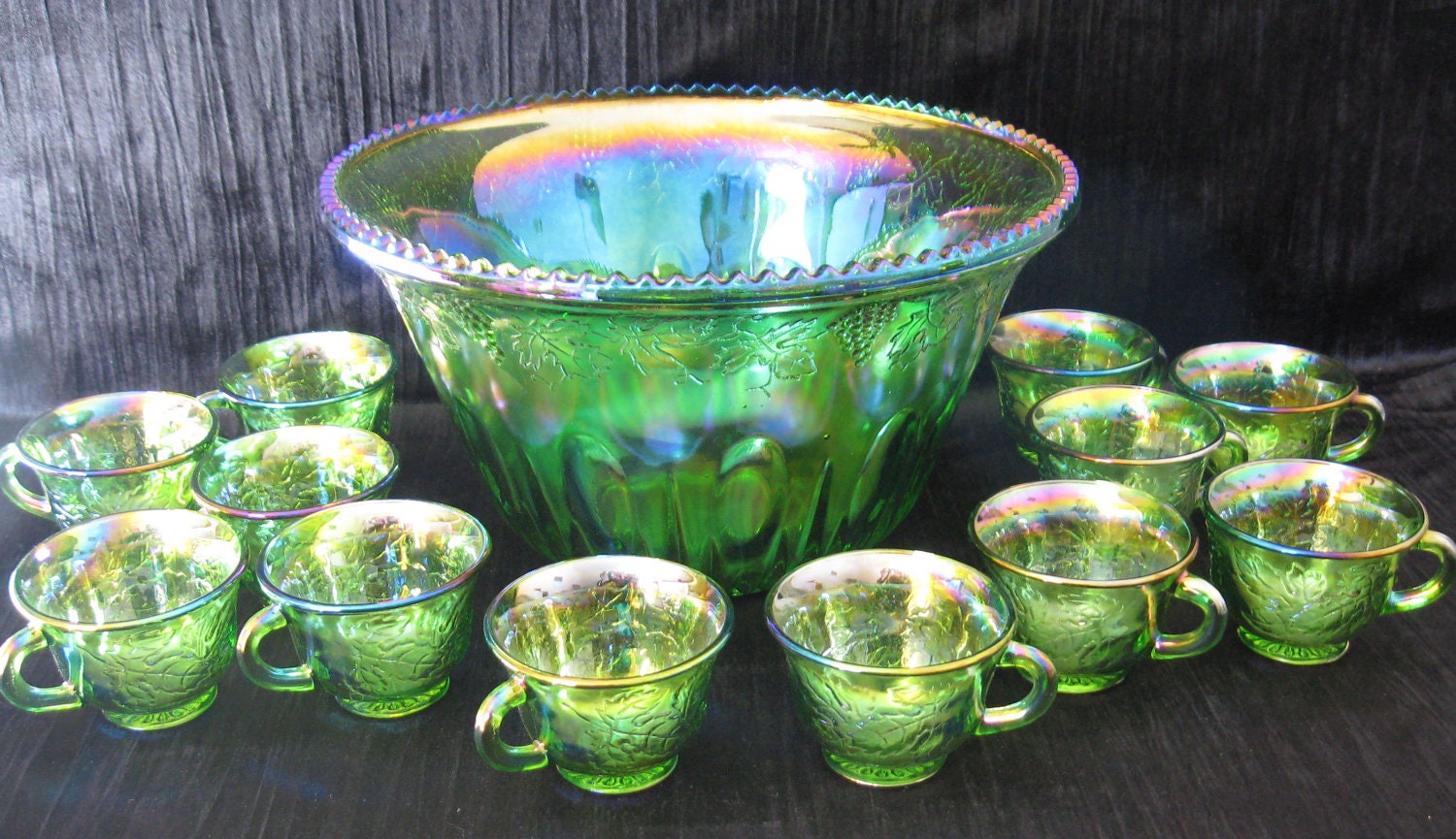 Green Carnival Indiana Glass Punch Bowl And By Kathyseclectickitsch 4323