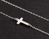 Sideways Silver Cross Necklace . Side Cross Necklace . Silver Sideways Cross Necklace . Small Silver Cross . Celebrity Inspired Jewelry Gift