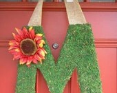 Door wreath, home decor, Moss Letter Wreath, personalized wreath, Moss wreath