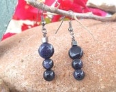 Blue Goldstone Earrings Hematite Silver Oxidized Jewelry
