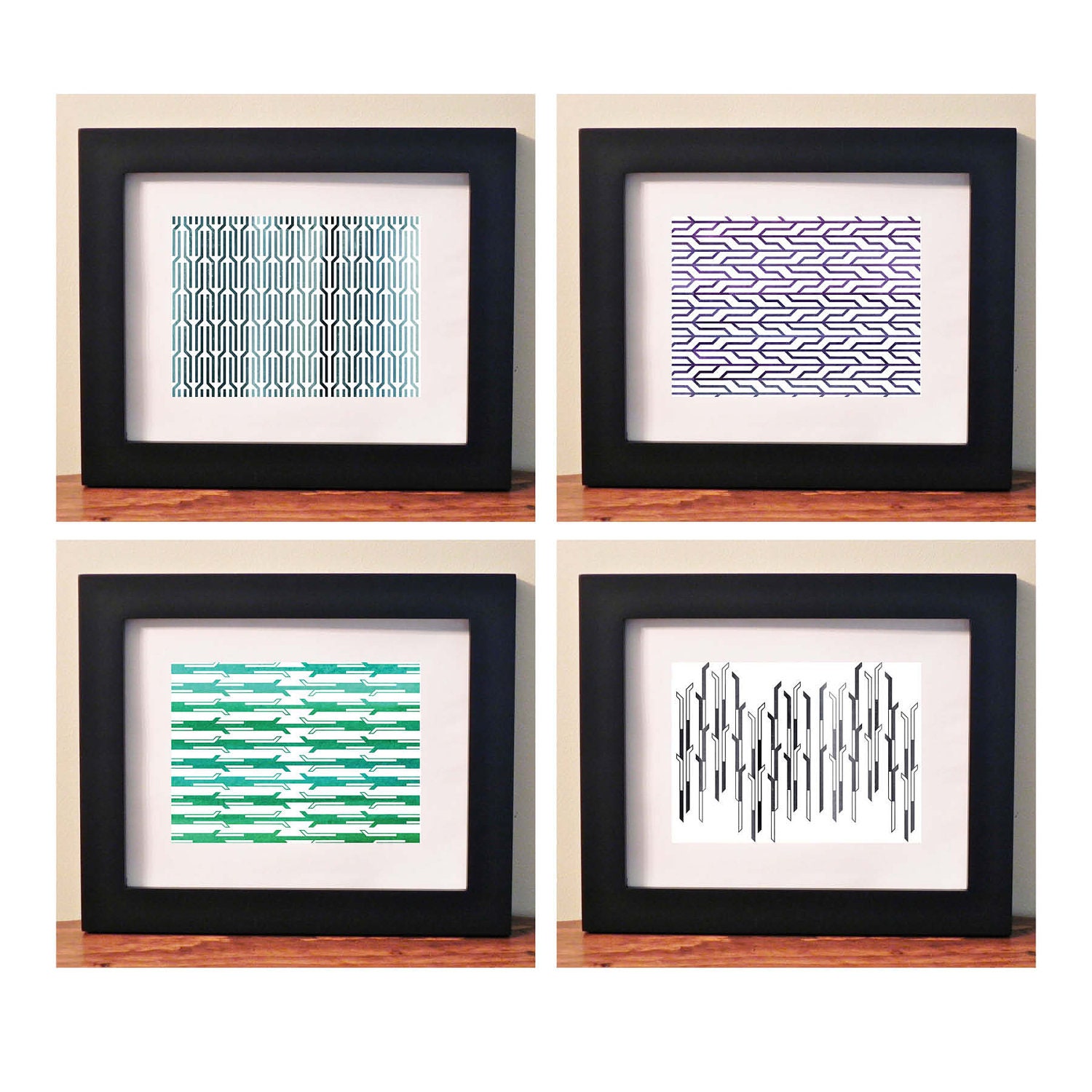 Set of Four 8 x 10 Blue Purple Green Cool Gray Digital Prints Inspired by the High Line NYC Original Modern New York City Home Decor Graphic