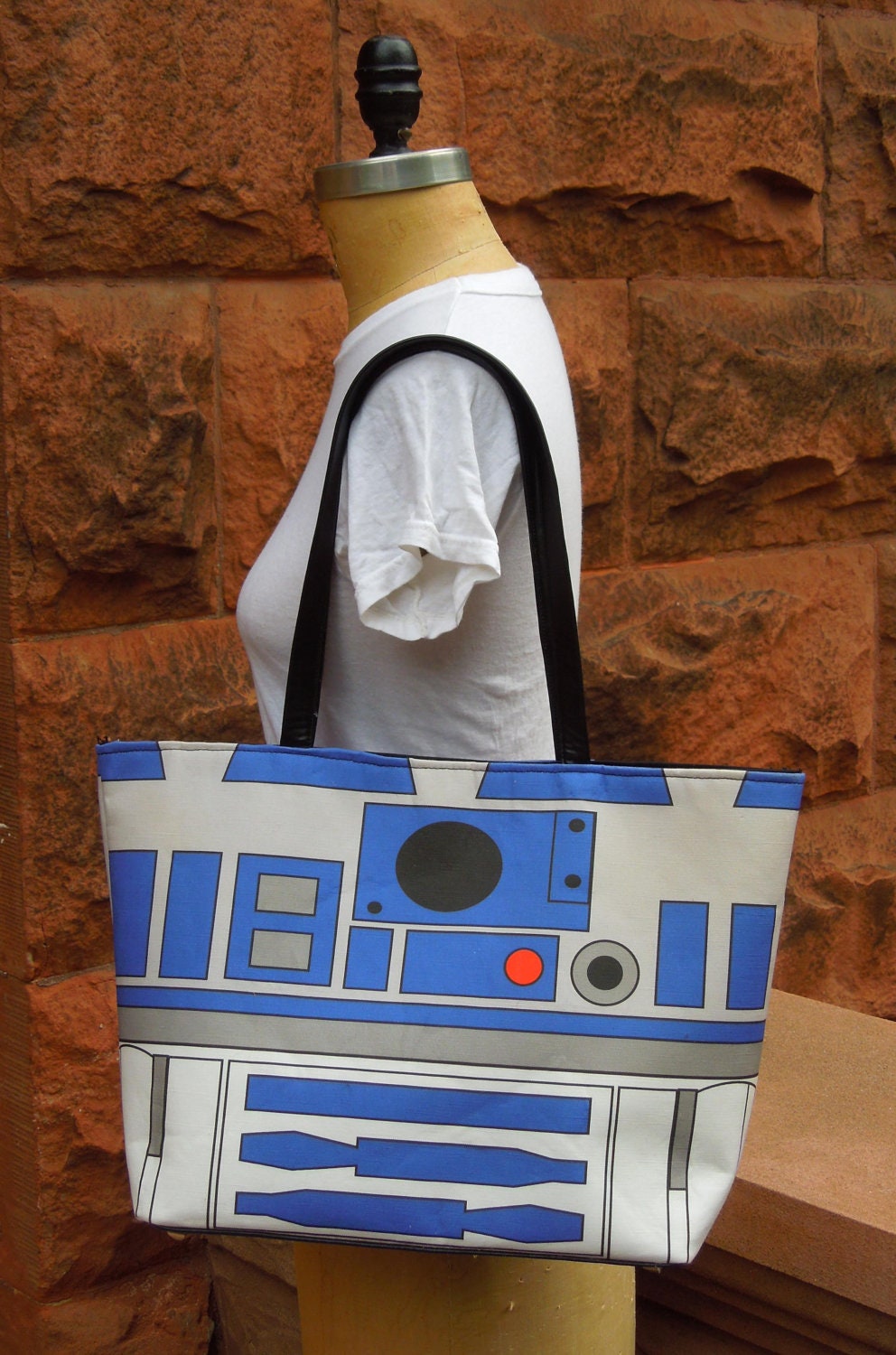 Large Printed Star Wars R2D2 Handbag with Silver Studded Hardware and Snap Closure