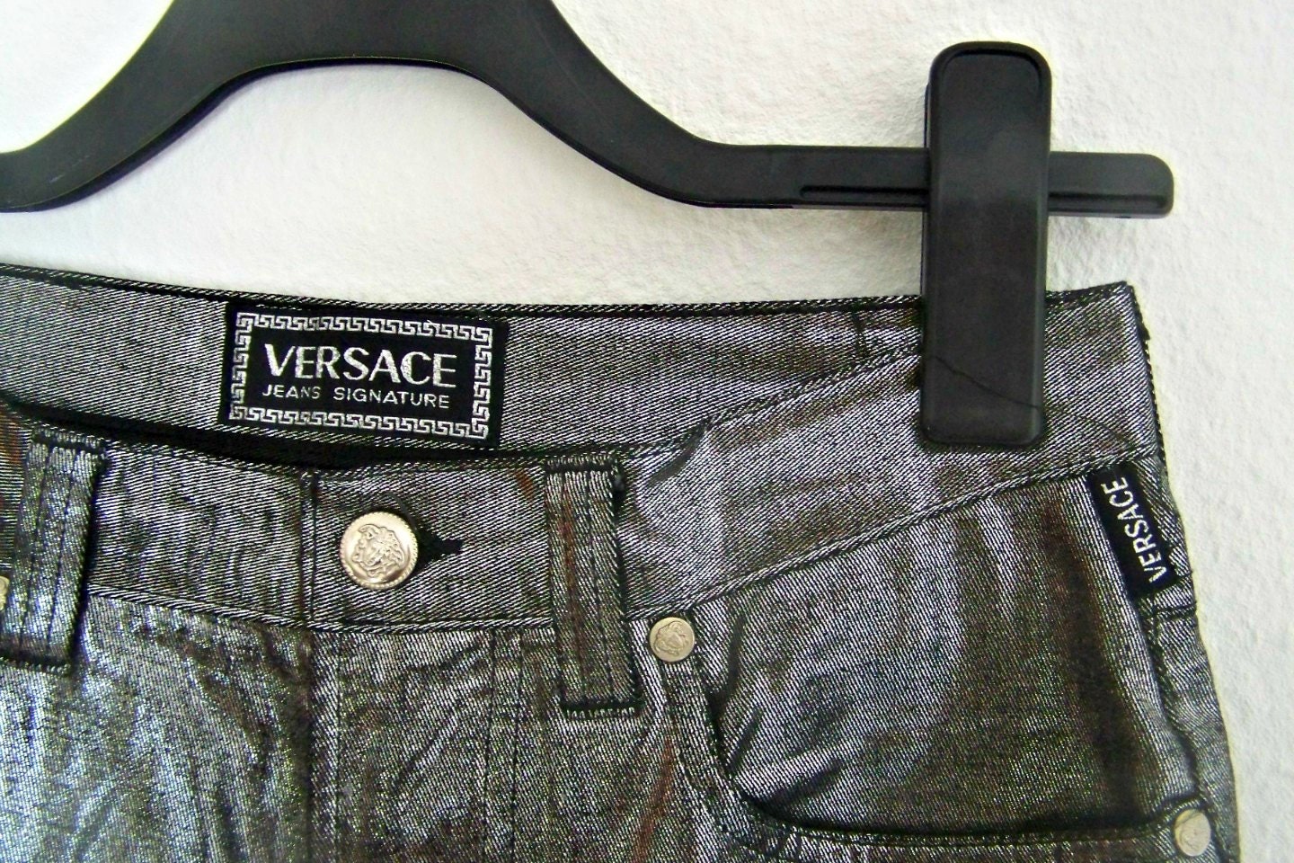 SALE Vintage Versace metallic 7/8 trousers cigarette with medusa buttons