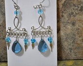Baby Blue Tear Drop Wire Wrapped Earrings Dangle Victorian