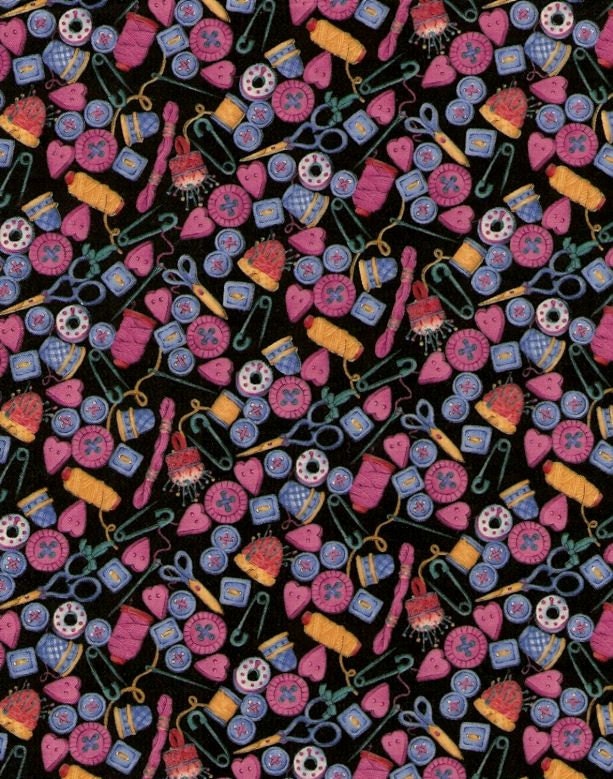 Sewing Notions Fabric: Quilting Cotton Fat Quarter (black background)