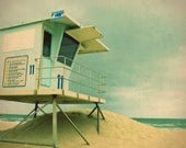 Vintage Lifeguard Stand at the Ocean, Retro Life Guard Station Photo, 8" x 8"