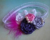 Shabby Chic Headband, Pink Purple and Grey Headband, Trendy Hairpiece, Baby/Girl Hair Accessory, Photo Prop, Baby Headband