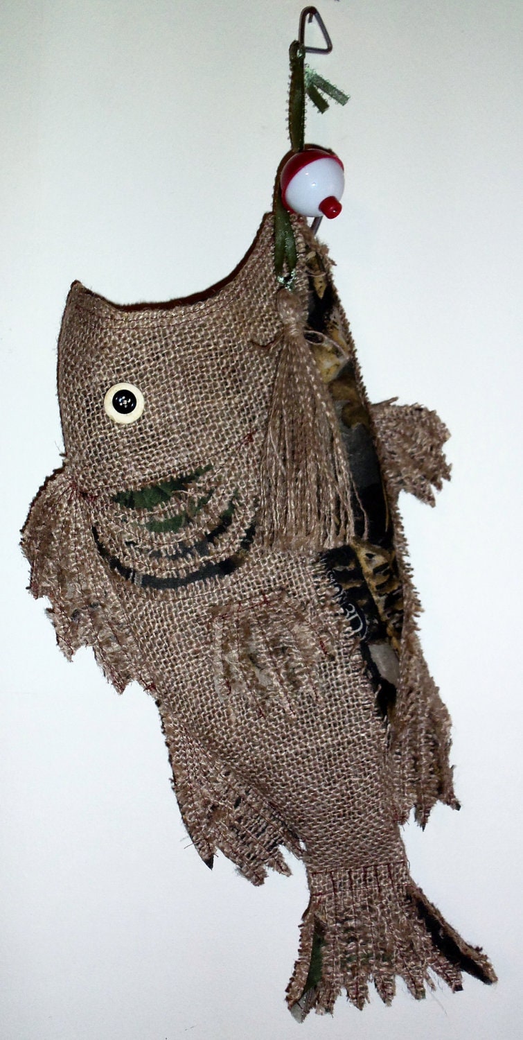 Burlap Christmas Stocking Fish Camo by SouthernComfortable on Etsy