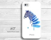 iPhone 4/ 4s 5 Case - Cell Phone Cover - Watercolor Painting Print - iPhone HardCase - Blue Zebra - Natalia Turea Art