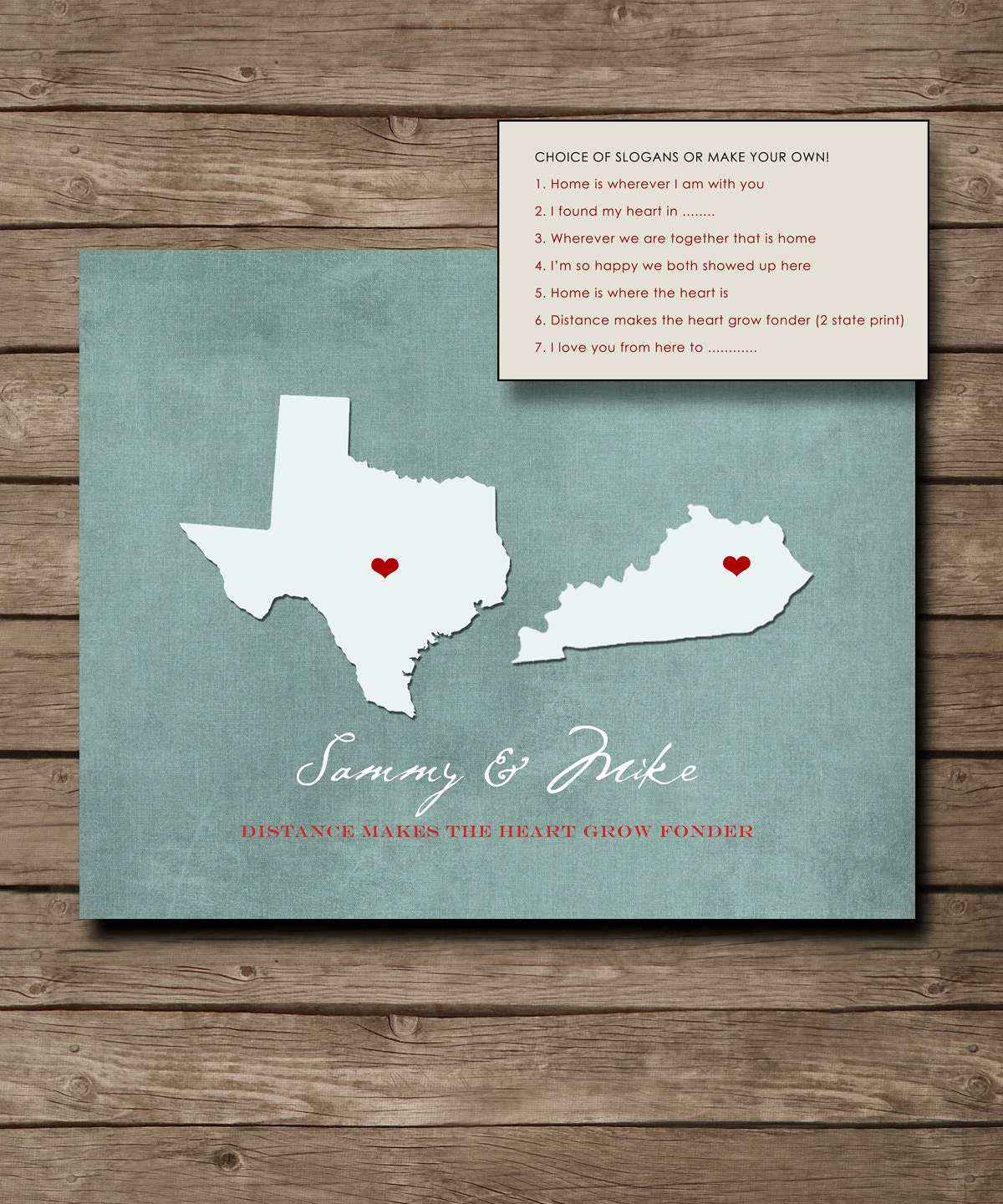 State Map, Custom Engagement Gift, Bridal Shower Present , Two states, love map, Newlywed gift 8 x 10 poster art print