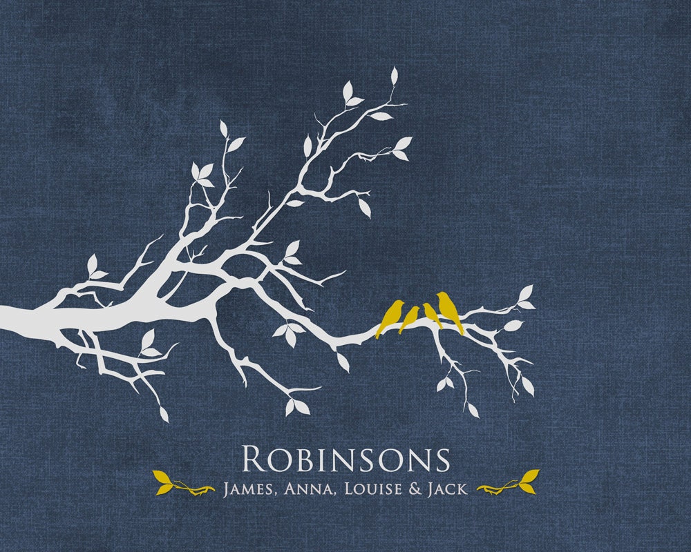 Personalized Custom Love Bird Family Tree Branch, Housewarming Gift, Wall Art Print 8 x 10 Custom colors and fonts