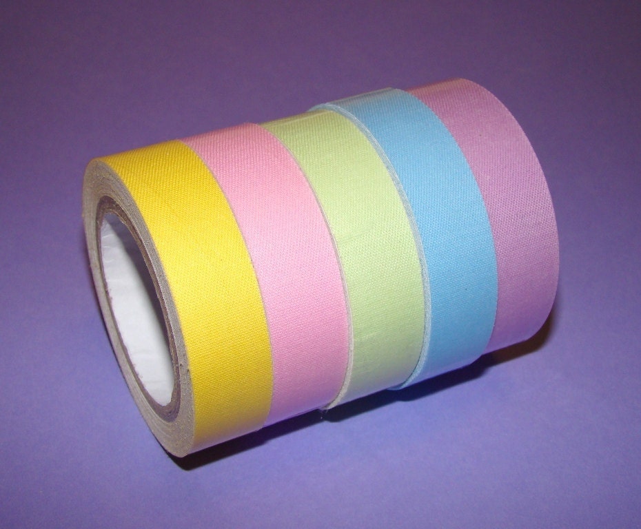 Fabric Tape Roll 5 Set Cute Pastel Solid Colors Scrapbooking Stationary Washi Deco Gift Wrap Set