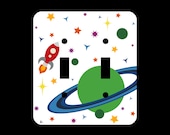 Space Planet Light Switch Cover Plate - Single or Double Toggle - Personalized Custom Name - Metal - Blue, Black, Green, or Red